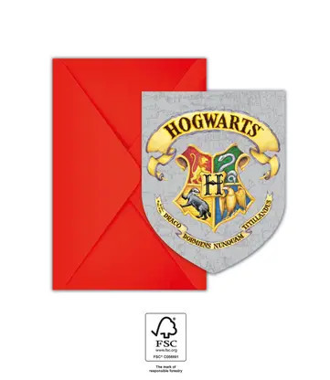 6 sztuka zaproszenie urodzinowe i koperta HARRY POTTER HOGWARTS HOUSES