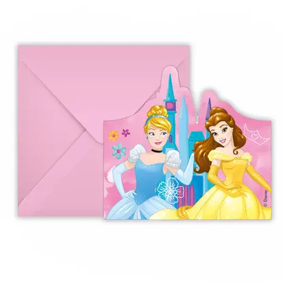 6 zaproszeń urodzinowych i kopert Disney Księżniczki