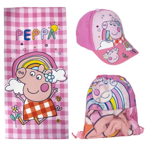 Zestaw plażowy - Czapka baseballowa + torba na buty + ręcznik - Peppa Pig