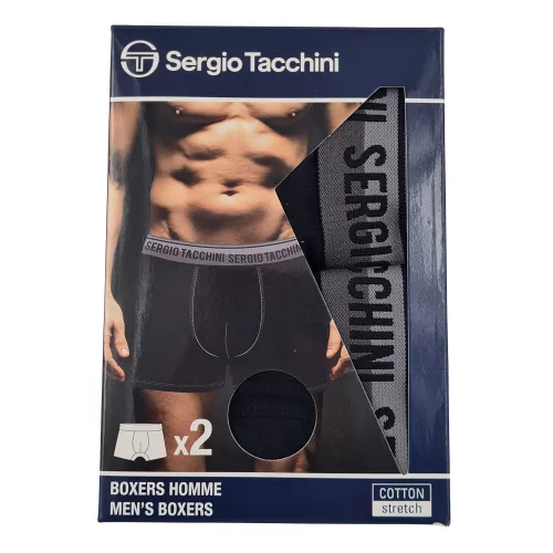Sergio Tacchini męskie bawełniane bokserki - 2 szt./opakowanie - czarne z czarnym nadrukiem - XXL
