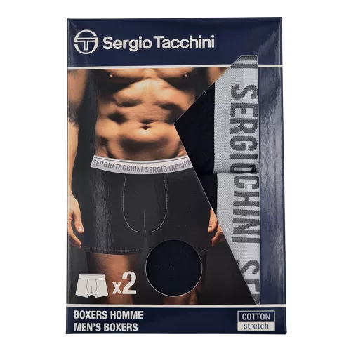 Sergio Tacchini męskie bawełniane bokserki - 2 szt./opakowanie - czarne z szarym nadrukiem - L