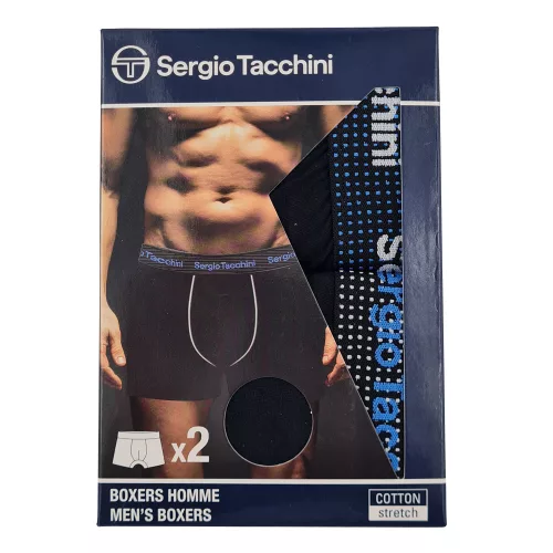 Sergio Tacchini męskie bawełniane bokserki - 2 szt./opakowanie - czarne z niebiesko-białym nadrukiem - L
