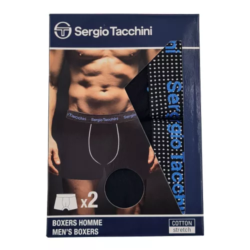Sergio Tacchini męskie bawełniane bokserki - 2 szt./opakowanie - czarne z niebieskim nadrukiem - L