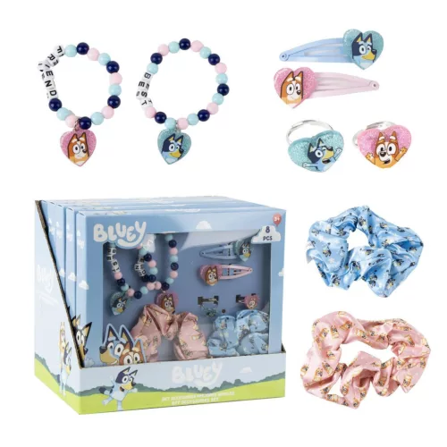 Bluey 8 részes szépségápolási készlet (gyűrű+hajcsat+hajgumi+karkötő)