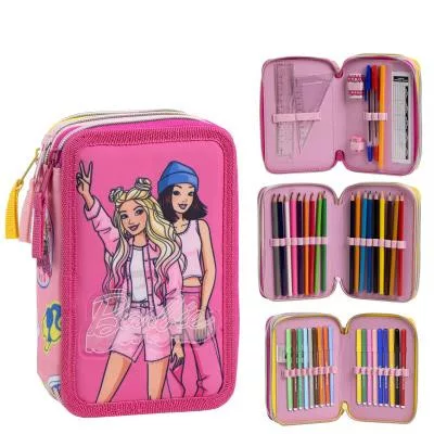 Teczka z 3 piętrami Barbie wypełniona artykułami papierniczymi