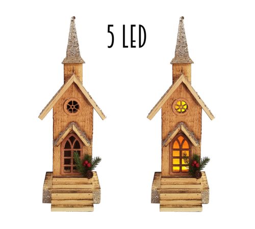 ŚWIATYNIA DREWNIANA ANTYKOWA+5ŚWIATŁA LED 13*41