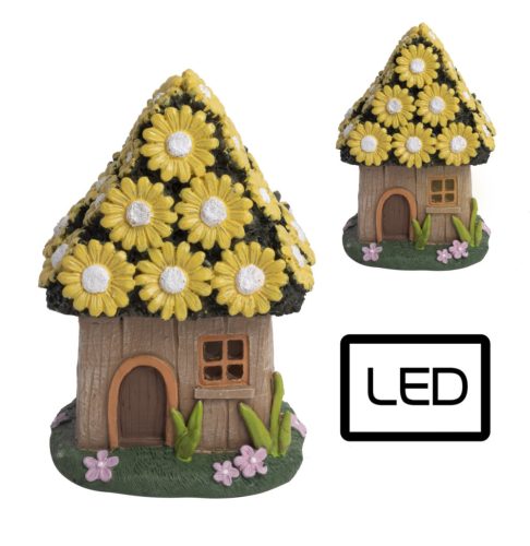 DOMEK Z KWIATAMI+LED ŻÓŁTY8*13