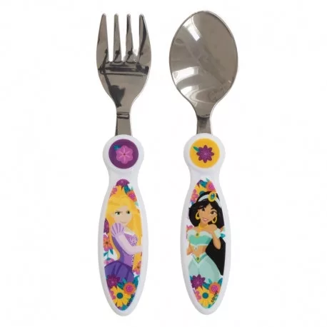 2 ZESTAWY ELLIPTYCZNYCH NACZYŃKÓW DO JEDZENIA ZE STALI NIERDZEWNEJ DISNEY PRINCESS BOLD AND BRAVE