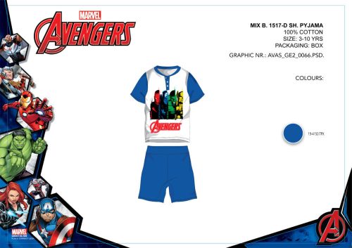 Avengers letnia piżama dziecięca z krótkim rękawem - bawełniana piżama - średnio niebieska - 104
