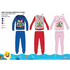   Zimowa gruba bawełniana piżama dziecięca - flanelowa piżama - Baby Shark - jasnoróżowa - 98