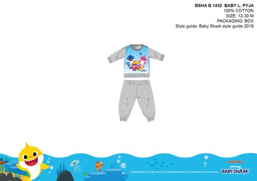Baby Shark piżama dla niemowląt - piżama z dzianiny bawełnianej - szara - 92