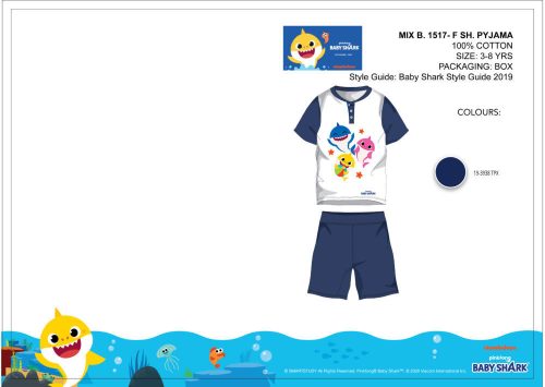 Letnia dziecięca piżama z krótkim rękawem Baby Shark - piżama z bawełny - średnio-niebieski - 104