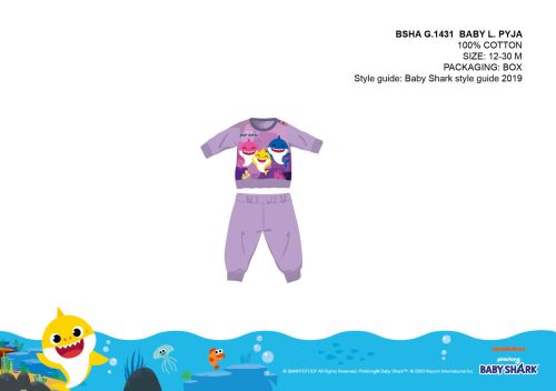 Baby Shark piżama dla niemowląt - piżama z dzianiny bawełnianej - fioletowa - 92
