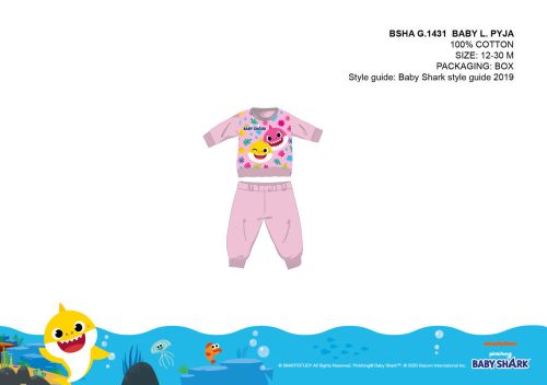 Baby Shark piżama dla niemowląt - dżersejowa piżama z bawełny - jasnoróżowa - 98