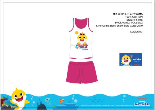 Letnia dziecięca piżama bez rękawów Baby Shark - piżama z bawełny - jasno-niebieska