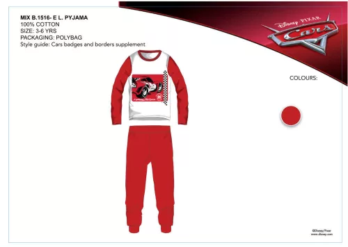 Disney Cars dziecięca piżama dresowa z jerseyu - bawełniana piżama - czerwona - 104