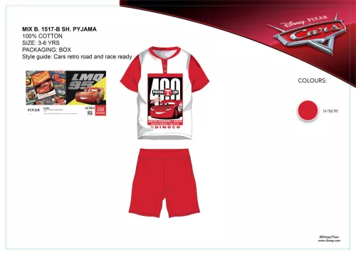 Disney Cars letnia krótka piżamka z bawełny z krótkim rękawem dla dzieci - piżamka z bawełny - czerwona - 98