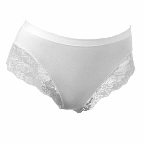Figi damskie - z grubszym bokiem - ozdobione koronką z przodu - białe - XL