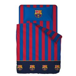   Zestaw pościeli FC BARCELONA 100% bawełna, kołdra 180x270 + prześcieradło z gumką 105x200+28 + poszewka na poduszkę 45x125