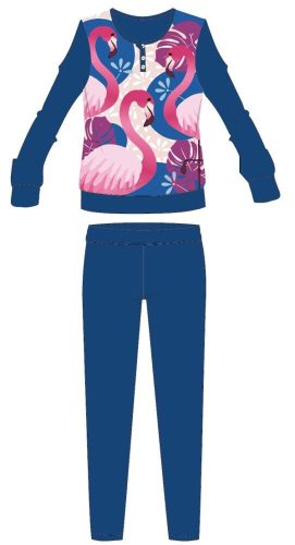 Flamingo zimowa bawełniana dziecięca piżama - piżama interlock - wzór liścia - ciemnoniebieski - 110