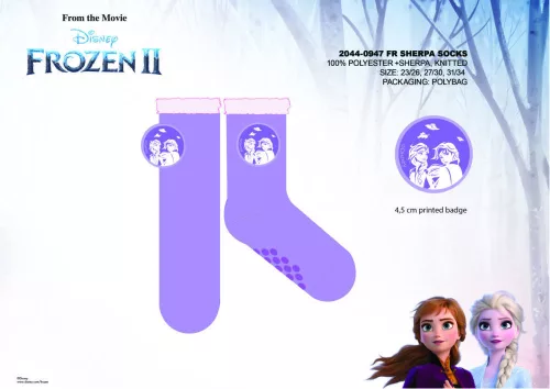 Disney Kraina lodu dziecięce skarpetki z antypoślizgową podeszwą na zimę - skarpety sherpa - fioletowe - 31-34