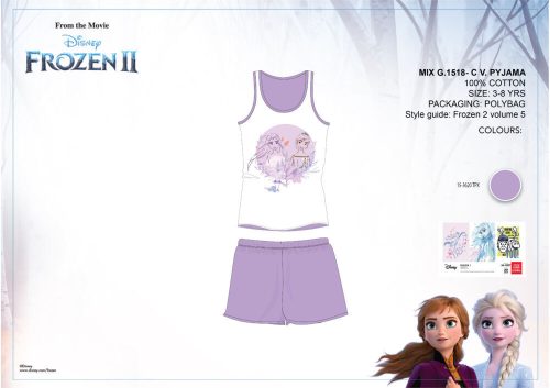 Disney Kraina lodu letnia bezrękawnik dziecięca piżama - bawełniana piżama - jasnofioletowa