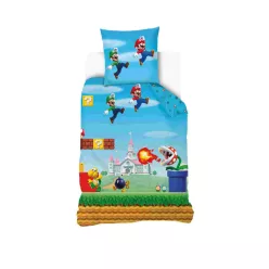   Super Mario 100% pamut ágyneműgarnitúra 140x200cm ágyneműhuzat + 70x90cm párnahuzat