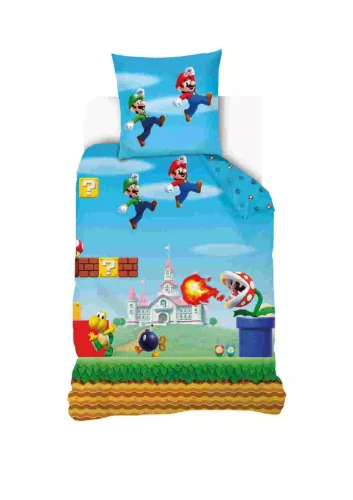 Super Mario 100% pamut ágyneműgarnitúra 140x200cm ágyneműhuzat + 70x90cm párnahuzat