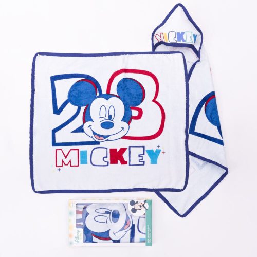 Myszka Mickey ręcznik kapturkowy dla niemowląt - bawełniany ręcznik dla niemowląt - biało-ciemnoniebieski