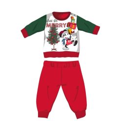   Disney Mickey Mouse zimowy gruby kombinezon dla niemowląt na Boże Narodzenie - flanelowy kombinezon z bawełny - czerwono-zielony - 80