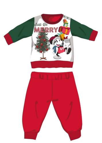 Disney Mickey Mouse zimowy gruby kombinezon dla niemowląt na Boże Narodzenie - flanelowy kombinezon z bawełny - czerwono-zielony - 80