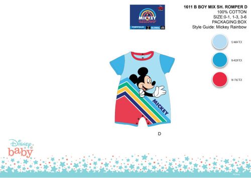 Disney Mickey Mouse letni krótki rękaw pajacyk dla niemowlaka - jasnoniebiesko-czerwony - dla niemowlaka 0-1 miesiąc