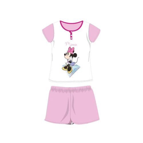 Letnia krótka piżama z bawełny dla dzieci - Disney Minnie Mouse - z napisem Minnie - jasnoróżowy - 104