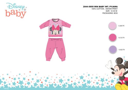 Zimowa bawełniana piżama interlock dla niemowląt - Disney Minnie Mouse - różowa - 92