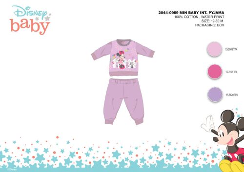 Zimowa bawełniana piżama interlock dla niemowląt - Disney Minnie Mouse - jasnofioletowa - 92