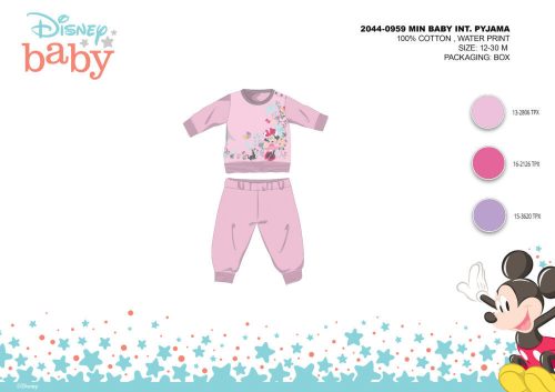 Zimowa bawełniana piżama interlock dla niemowląt - Disney Minnie Mouse - jasnoróżowa - 92