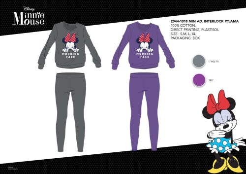 Zimowa piżama damska z bawełny interlockowej - Disney Minnie Mouse - Wszystko z Minnie napisem - lila - L