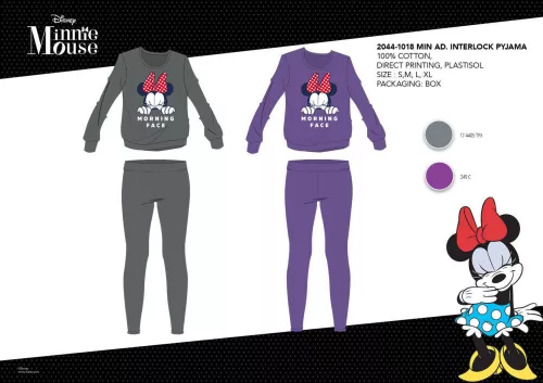 Zimowa piżama damska z bawełny interlockowej - Disney Minnie Mouse - Wszystko z Minnie napisem - lila - L