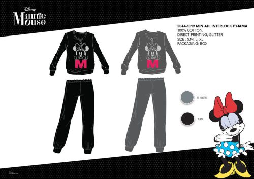 Zimowa piżama damska z bawełny interlockowej - Disney Minnie Mouse - szara - XL