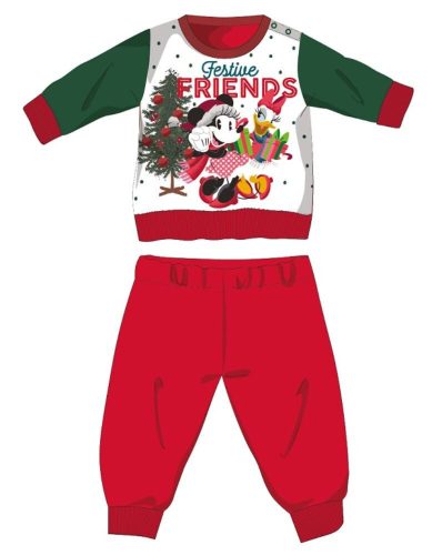 Disney Minnie Mouse zimowy gruby świąteczny pajacyk dla niemowląt - pajacyk z flaneli bawełnianej - czerwono-zielony - 80