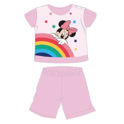   Disney Minnie Mouse letni pajacyk dla niemowląt z krótkim rękawem - pajacyk z dzianiny bawełnianej - wzorem tęczy - jasnoróżowy - 86