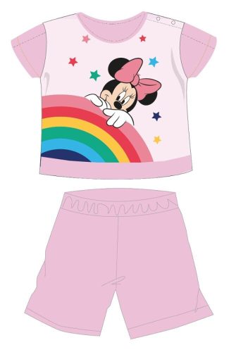 Disney Minnie Mouse letni pajacyk dla niemowląt z krótkim rękawem - pajacyk z dzianiny bawełnianej - wzorem tęczy - jasnoróżowy - 86