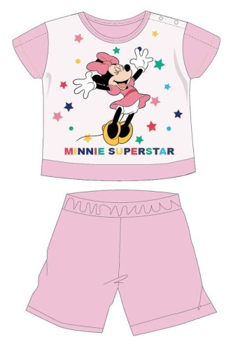 Disney Minnie Mouse letni pajacyk dla niemowląt z krótkim rękawem - pajacyk z dzianiny bawełnianej - napis Minnie Superstar - jasnoróżowy - 86