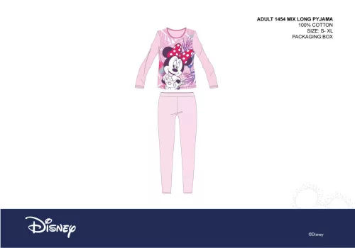Disney Minnie Mouse damska piżama z dżerseju - piżama z bawełny - jasnoróżowa-fioletowa - XS