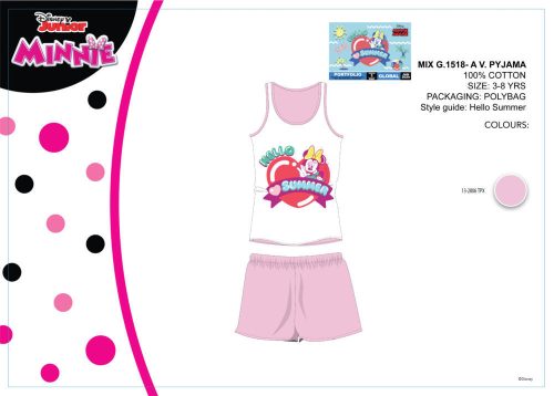 Disney Minnie Mouse letnie bezrękawnik dla dzieci - piżamko z bawełny - jasnoróżowy
