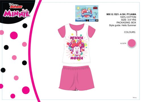 Disney Minnie Mouse letnie krótkie piżamko z krótkim rękawem dla dzieci - piżamko z bawełny - różowa
