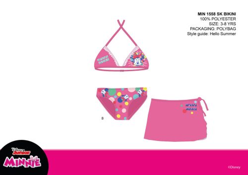 Disney Minnie Mouse zestaw strój kąpielowy - bikini z trójkątnym górnym + spódniczką dla dziewczynki - różowy - 122
