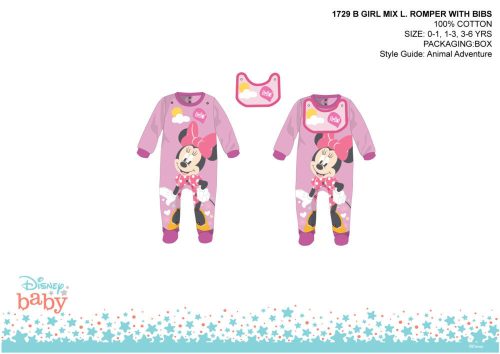 Disney Minnie Mouse pajacyk dla niemowlaka z fartuszkiem - jasnoróżowy-fioletowy - dla niemowlaka 1-3 miesiące