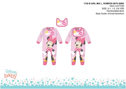 Disney Minnie Mouse pajacyk dla niemowlaka z fartuszkiem - jasnoróżowy-różowy - dla niemowlaka 0-1 miesiąc