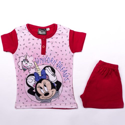 Krótka bawełniana piżama dziecięca z krótkim rękawem - Minnie Mouse - jednorożec - czerwona - 98